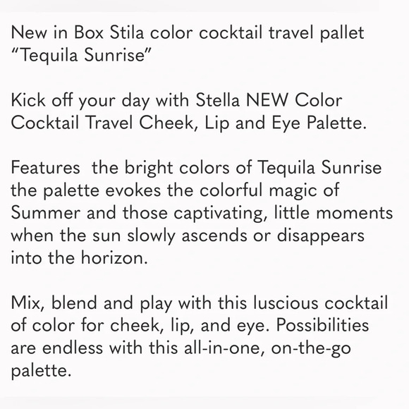 STILA NIB Color Cocktail Tequila Sunrise Travel cheek Lip & Eye Pallet - Picture 5 of 5